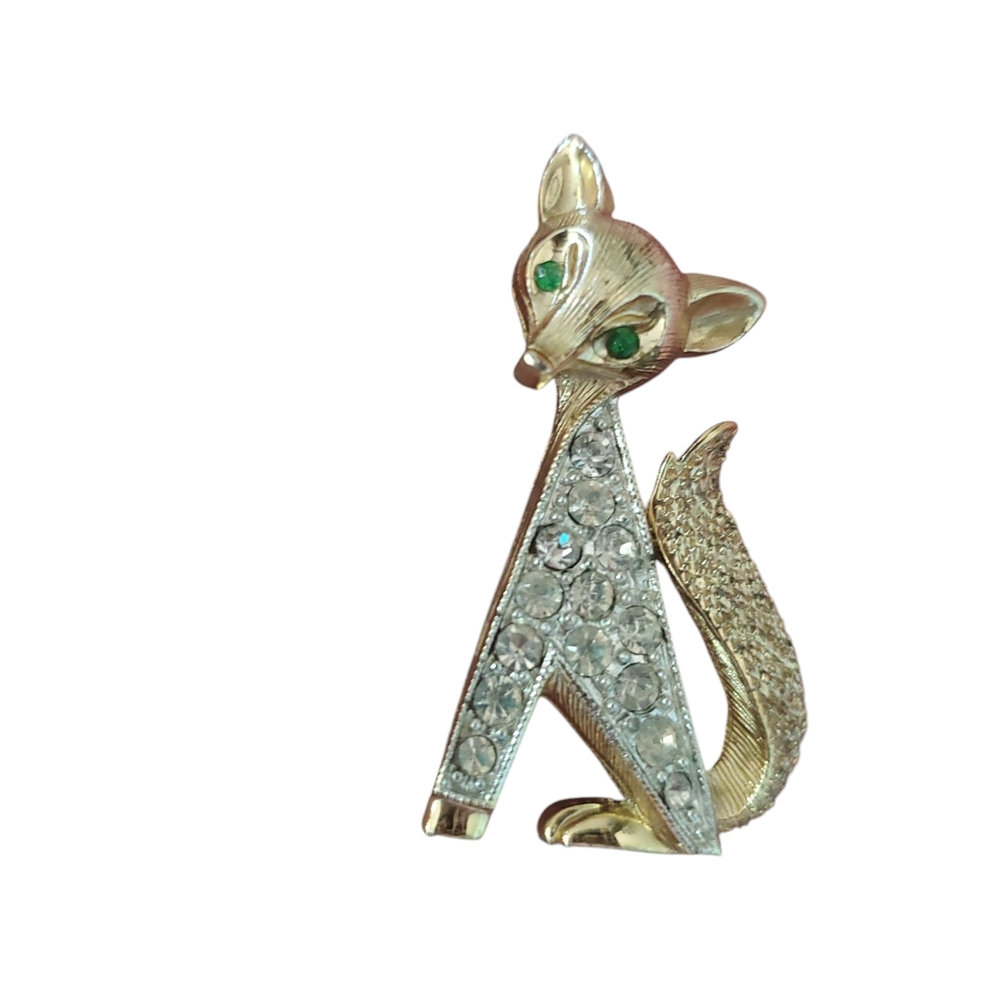 Elegant Gold-tone RHINESTONE Fox BROOCH